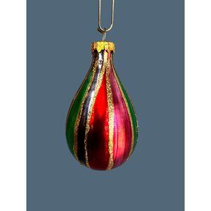 Vintage 1990s Hand-Painted Glass Teardrop Ornament Taiwan KC Cap 4"
